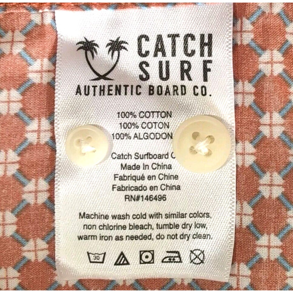 VTG Catch Surf Shirt Mens Size L-XL Peach Beach Geometric Short Sleeve Button Up - Picture 5 of 7